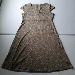 Toad&Co Dress Womens Large Green Floral Jersey V Neck A Line Knee Length Casual